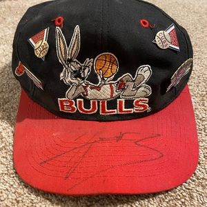 Signed Chicago Bulls hat with pins